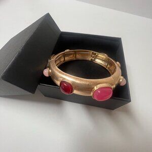 New Influence Fashion Stretch Fushia Resin Stone Bangle Bracelet Gold Tone